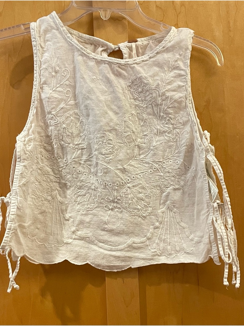 Free People White Embroidered Sleeveless Tie-Side Top